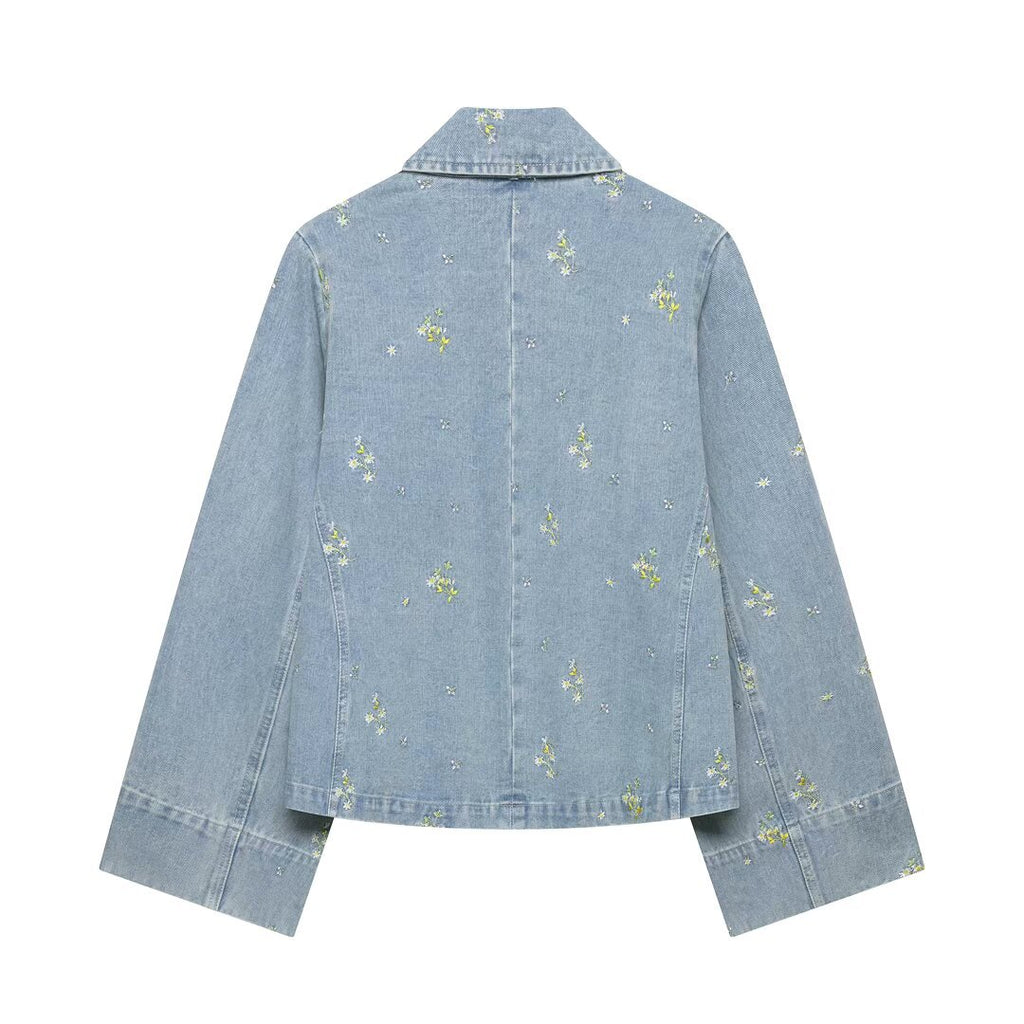 Veste de denim brodée Florale Casual