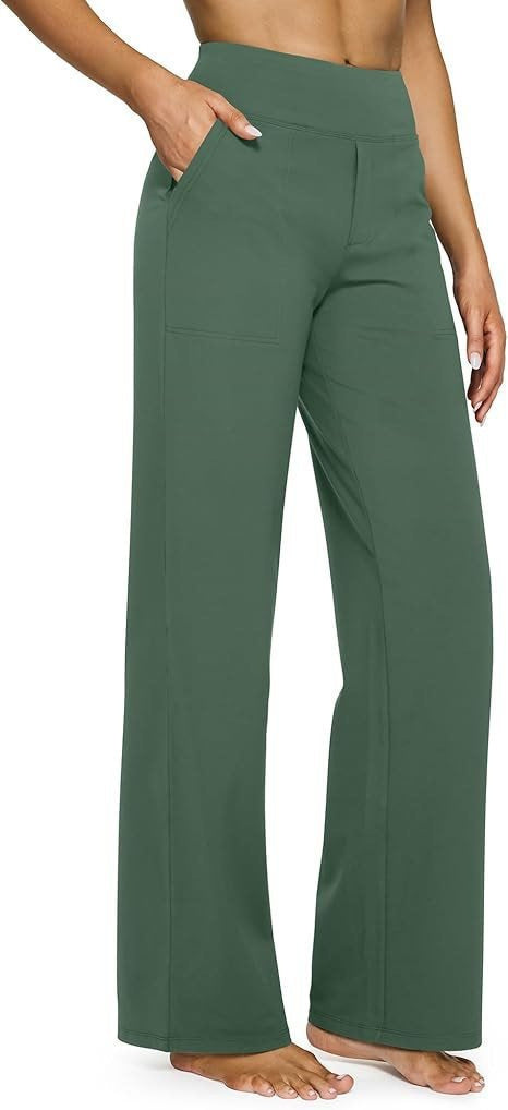 Pantalons à pattes droites à taille haute avec poches longues