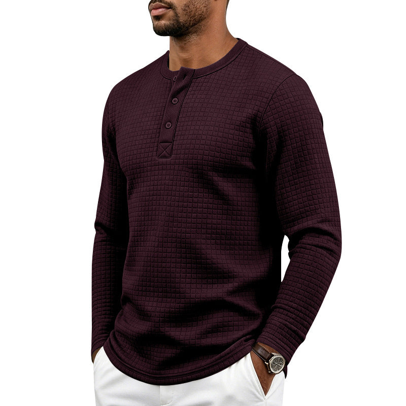 Homme Retro Jacquard Plaid Plongé manches longues Fit Henley T-shirt
