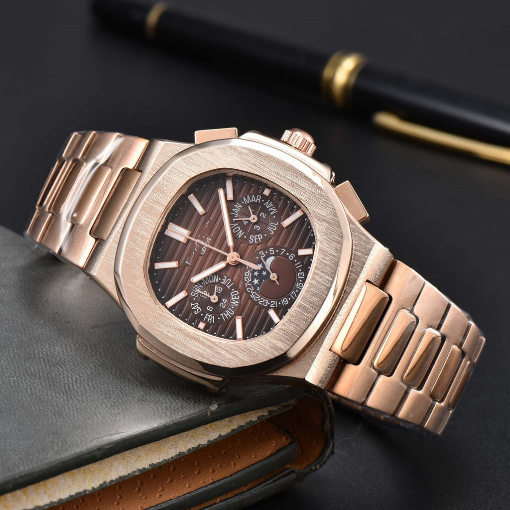 Fashionable Six-Pong Steel-Strap Business-Style Nautilus Mens Watch