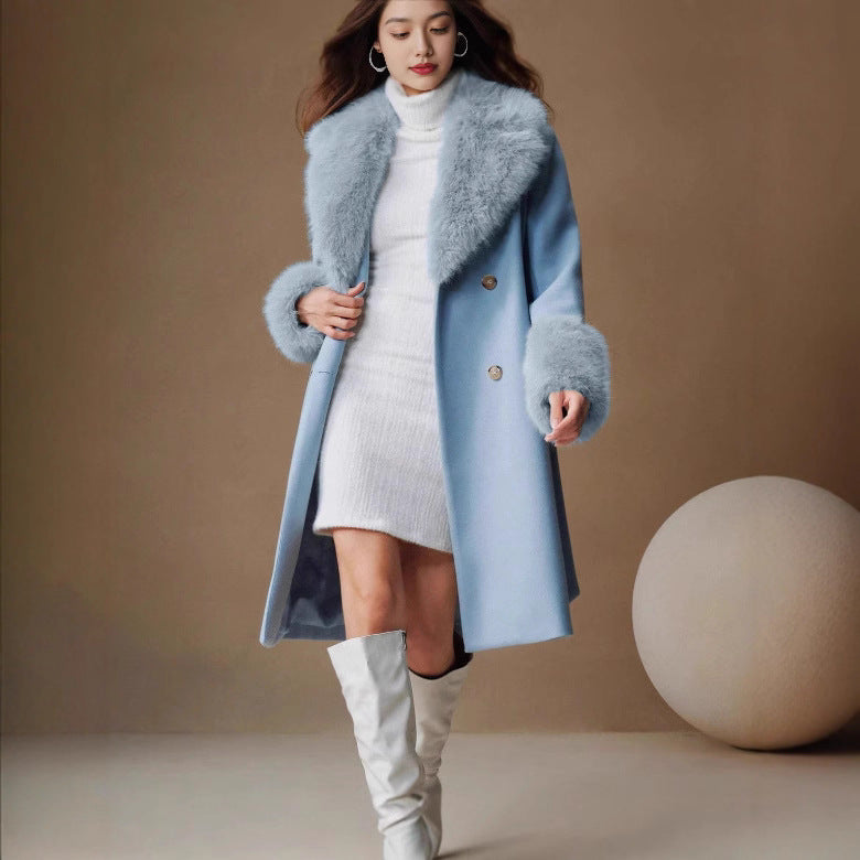 Manteau de laine élégant à fourrure amovible