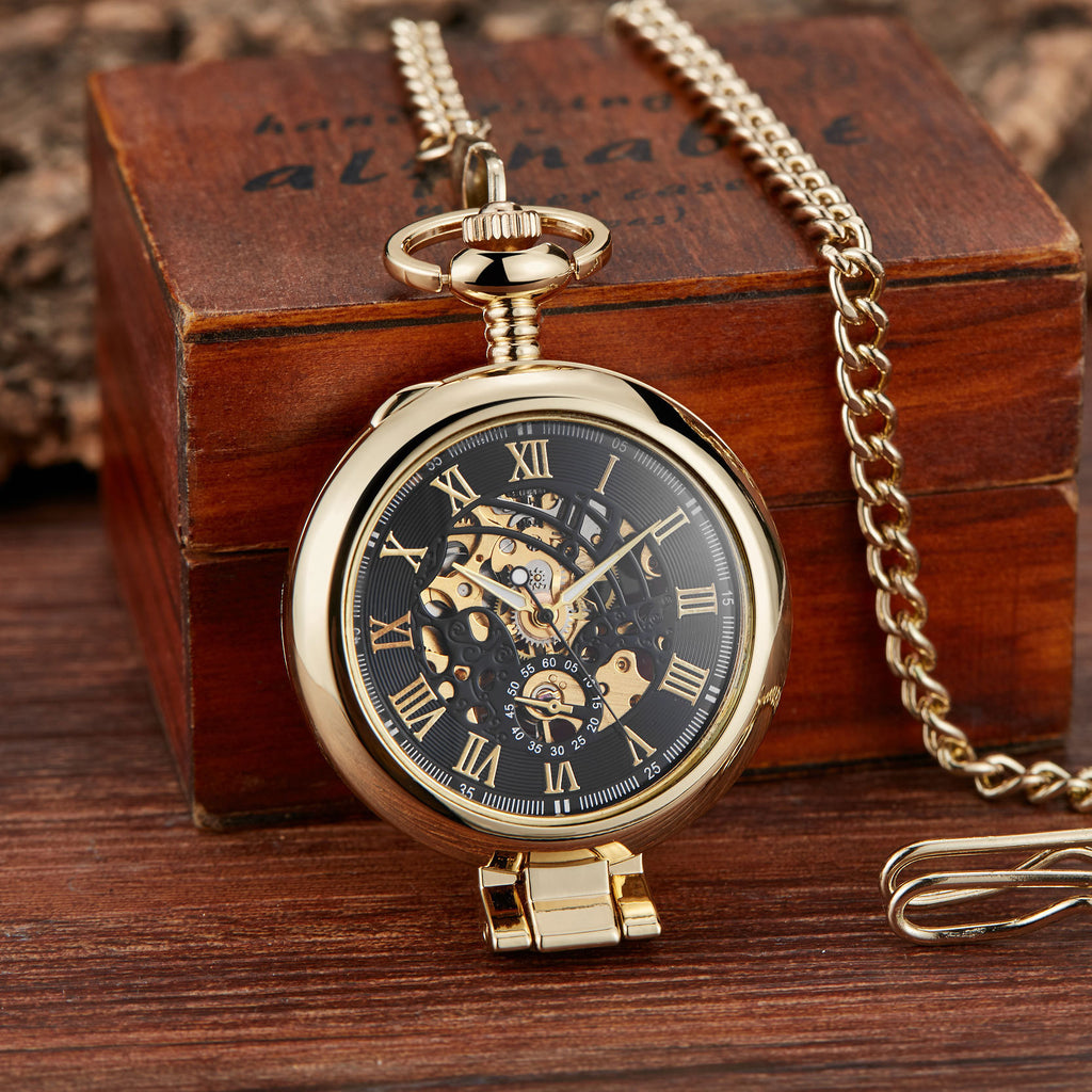 Montre de poche mécanique Flip en verre grossissant