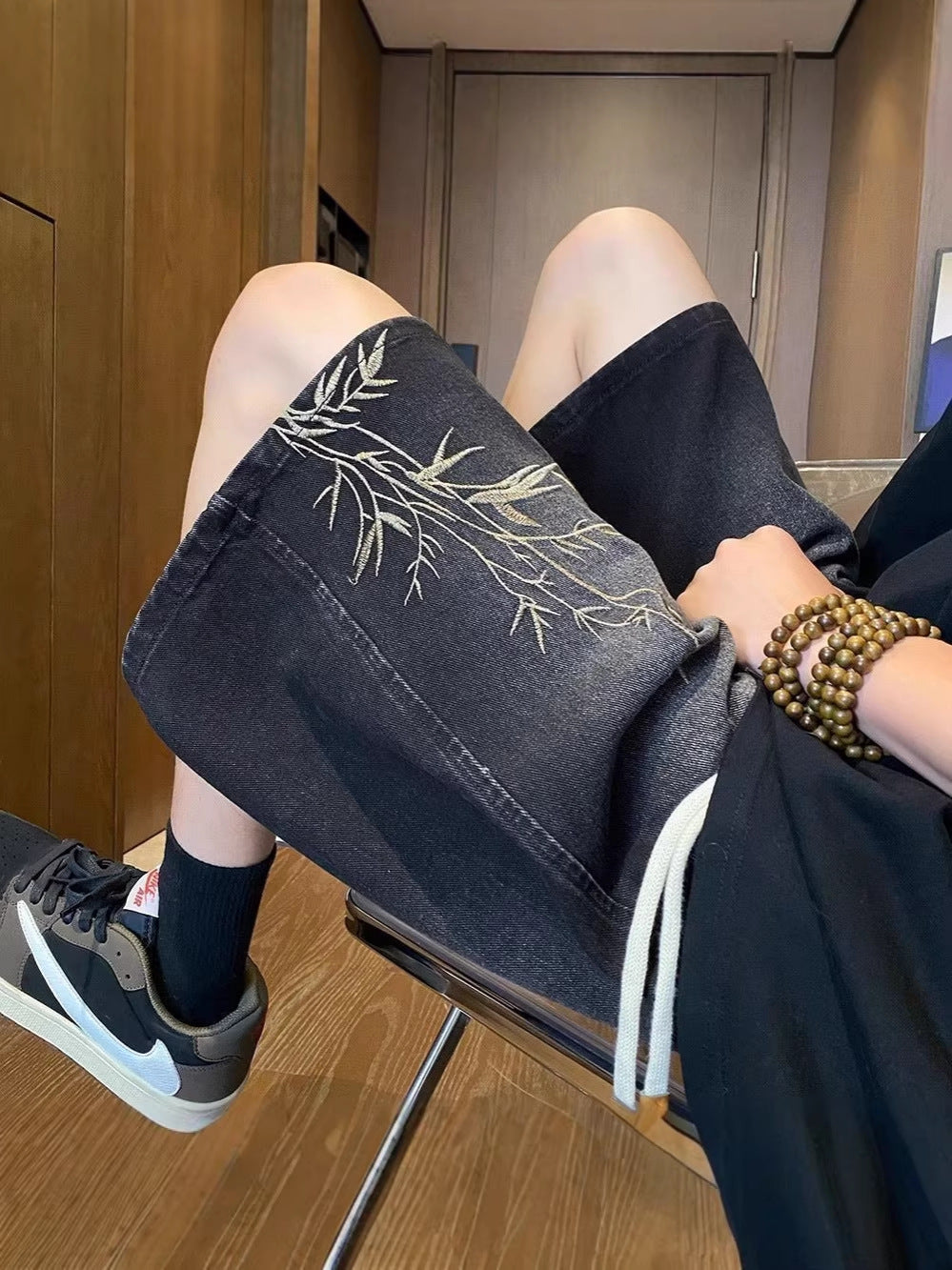 Hommes Été Bamboo Brodé Streetwear Short