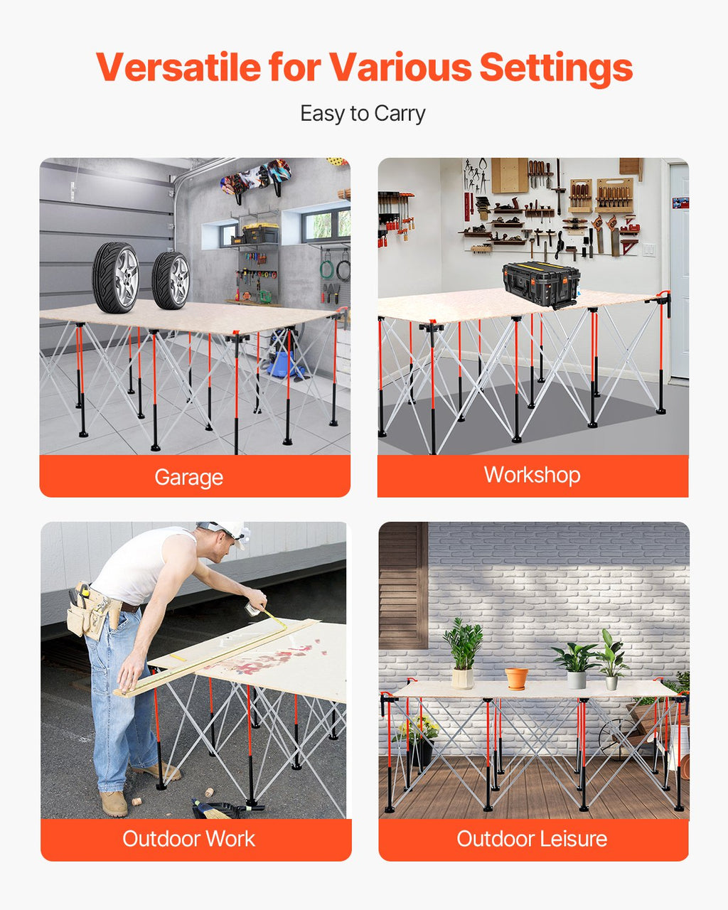 Support de travail pliable portatif 6.12 X 4.14ft Support de travail collapsible 4500lbs Capacité