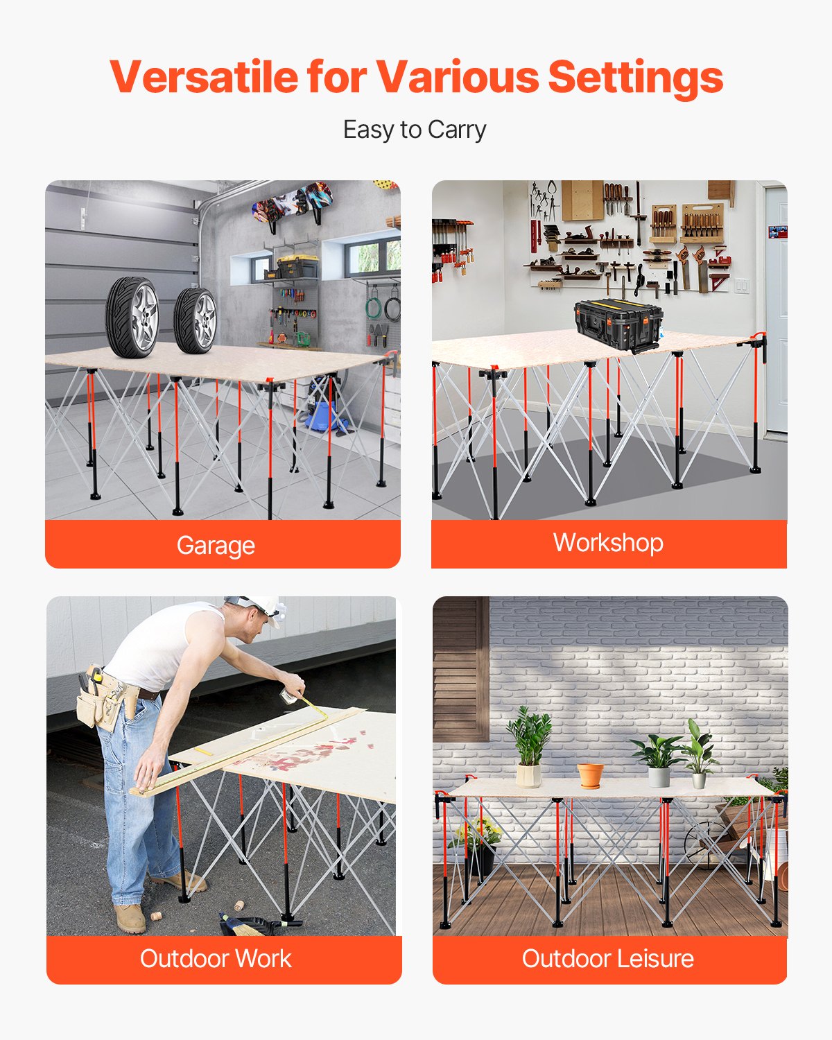 Support de travail pliable portatif 6.12 X 4.14ft Support de travail collapsible 4500lbs Capacité