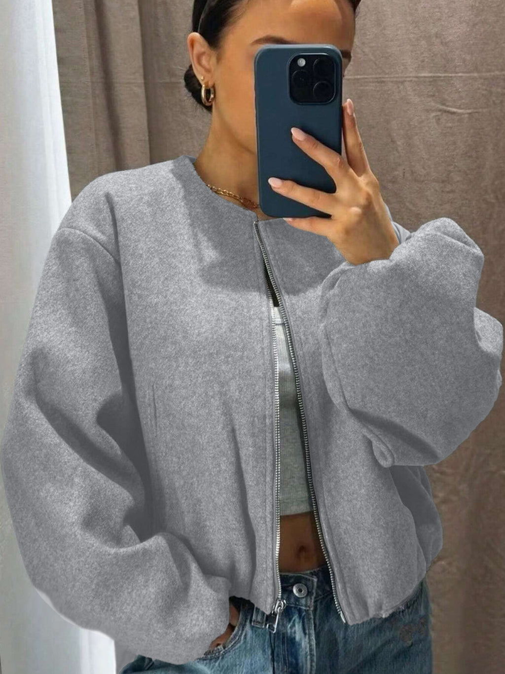 Veste courte zippée avec manches longues