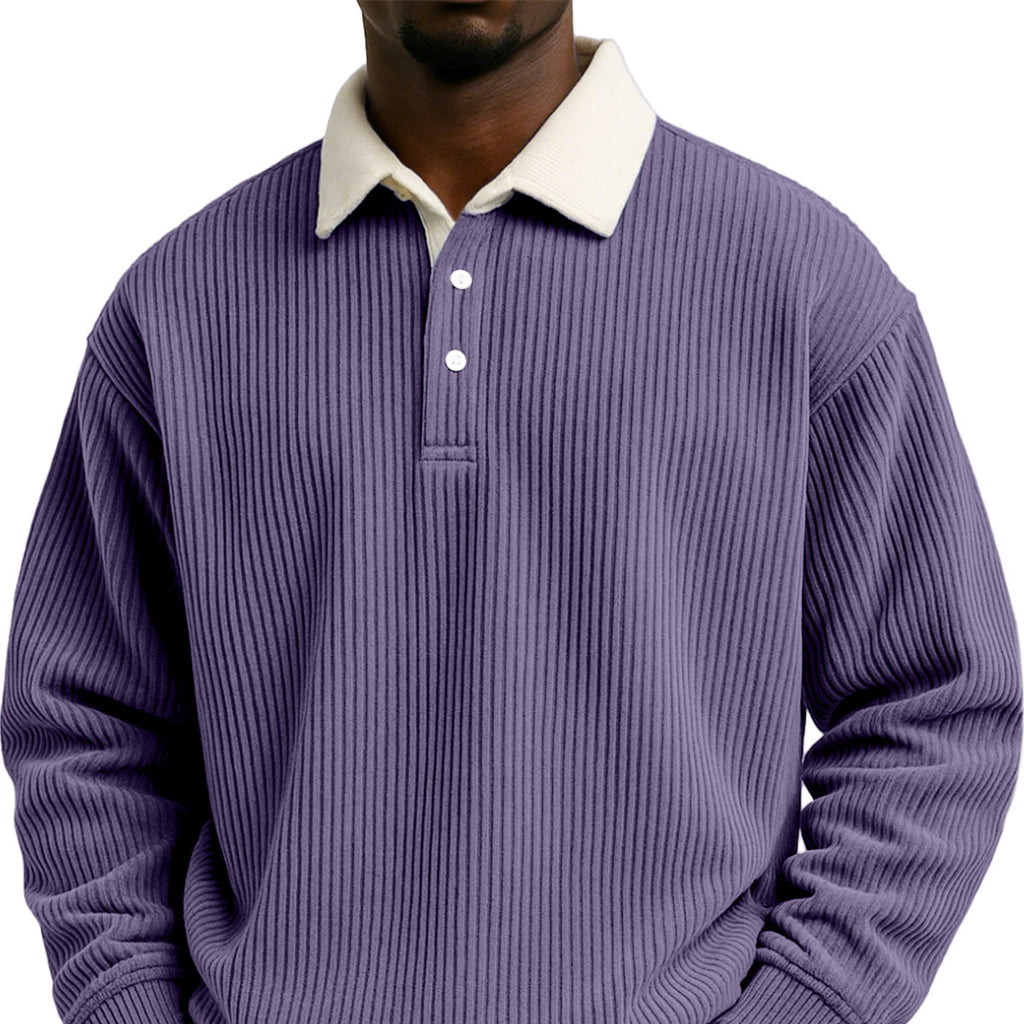 Chemise casual à manches longues rayée Corduroy pour hommes
