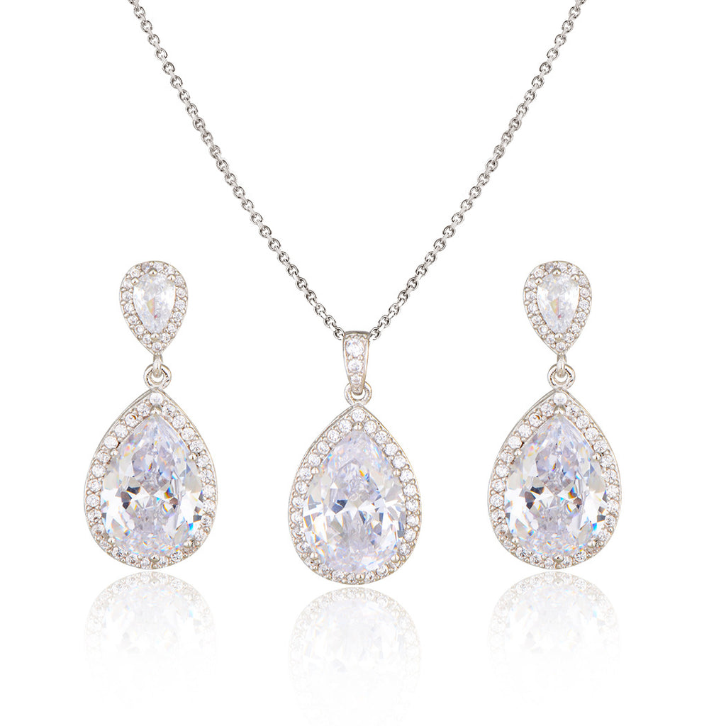Bright Big Zircon gouttes d'eau Collier Eardrops costume mariée bijoux de mariage simple grâce