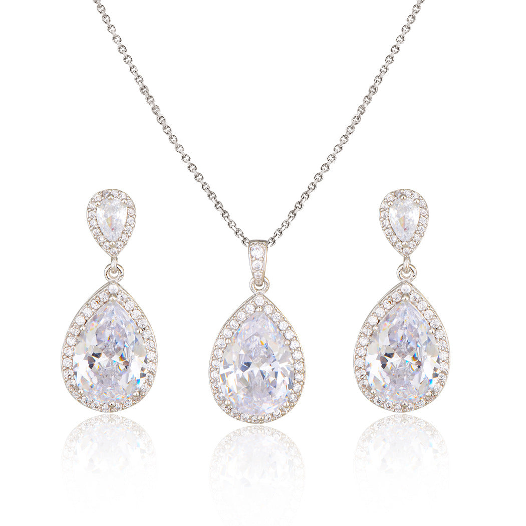 Bright Big Zircon gouttes d'eau Collier Eardrops costume mariée bijoux de mariage simple grâce