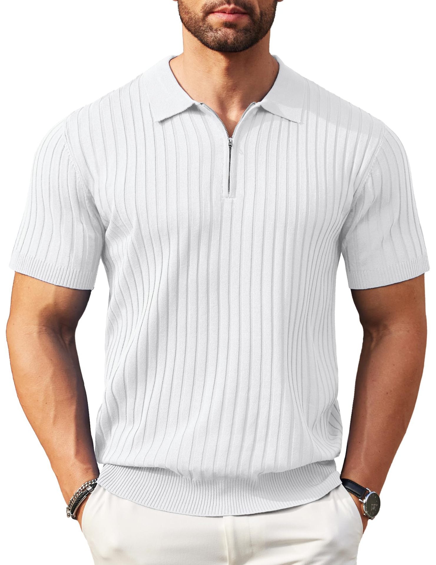 Hommes Zip-Up manches courtes Polo T-Shirt T-Shirt mode de golf casual