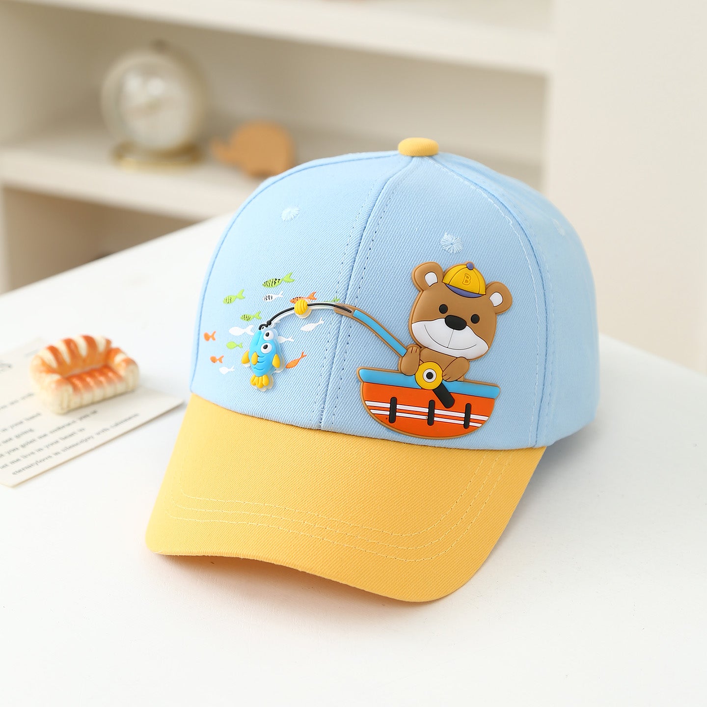 L'été de la pêche à la caricature pour enfants Teddy Bear Patchwork Cap de baseball pour bébé convient à Outd