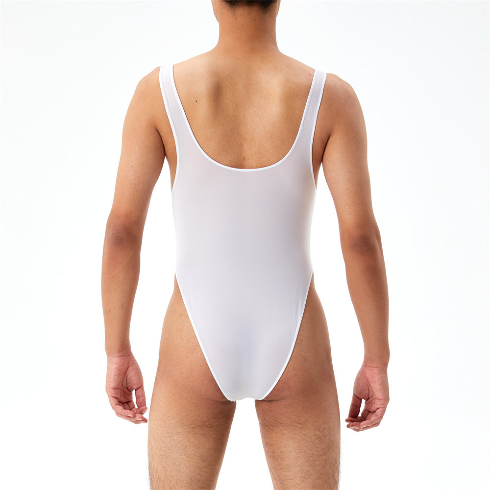 Hautement élastique Plus Taille Transparent Jumpsuit Hommes U Pouch Performance