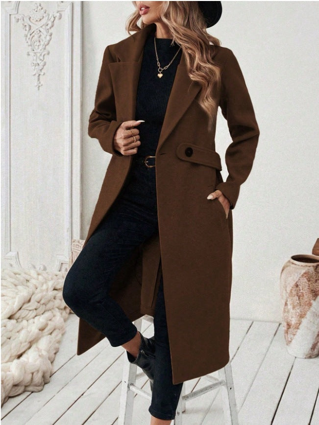 Manteau en laine de couleur unie pour femmes avec un motif Lapel et double-bras