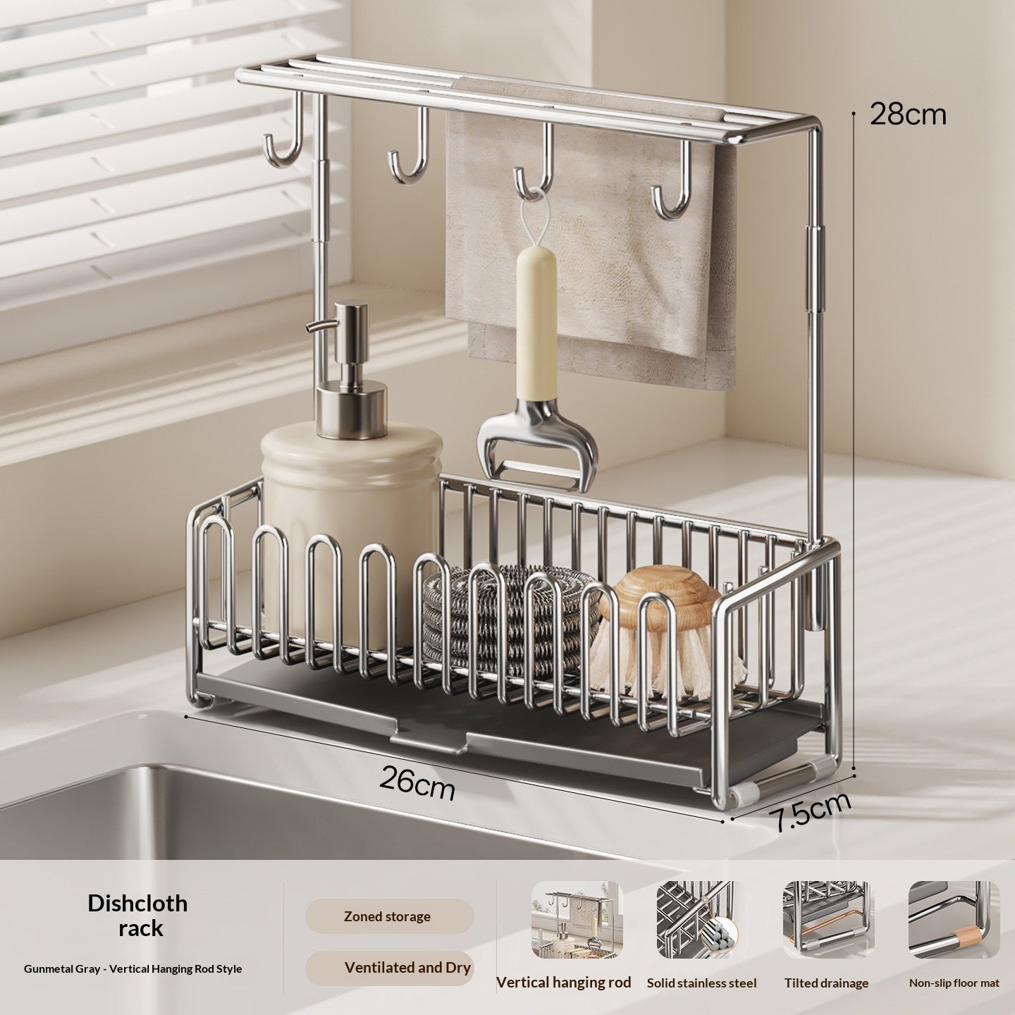 Kitchen Acier inoxydable Dishwhabil Porte-clac de séchage