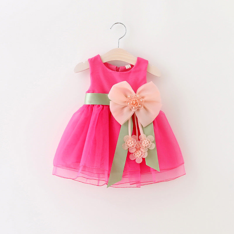 Femmes Enfants Robe Princesse Style avec motif floral et grande Bow