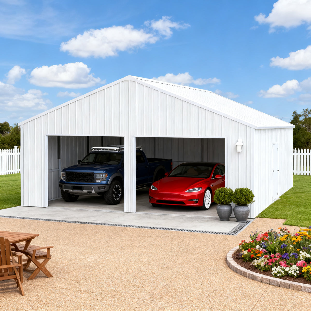 22FT x 23 FT Garage double étagère en acier Shed – Crème de stockage de garage en métal lourd -