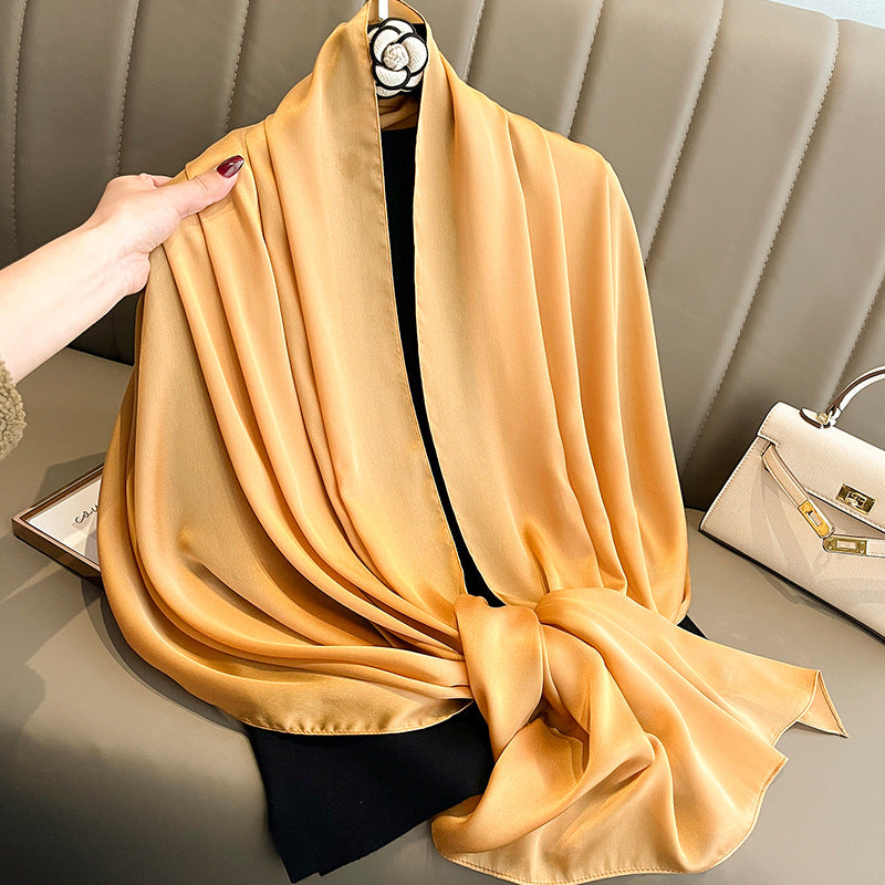 Style coréen Springautumn Solide-couleur Été Soleil-protection Plage Écharpe Femmes Soie Écharpe