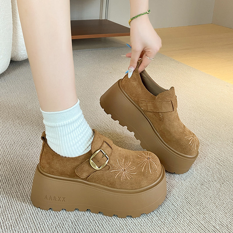 Printemps Automne Versatile Chaussures Simples Broderie Hauteur Augmentation Arrivée Cork Footbed Sho