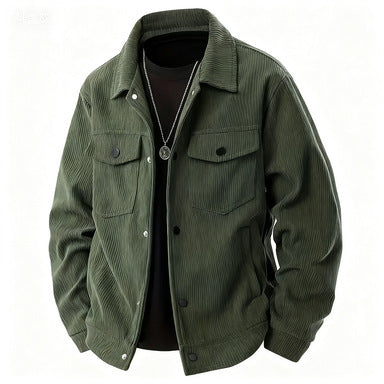 European and American Tk Corduroy Unique-Breasted Trendy Lapel manches longues chemise Pocket Ja