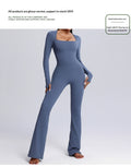 Combinaison de sport femme manches longues, col carré