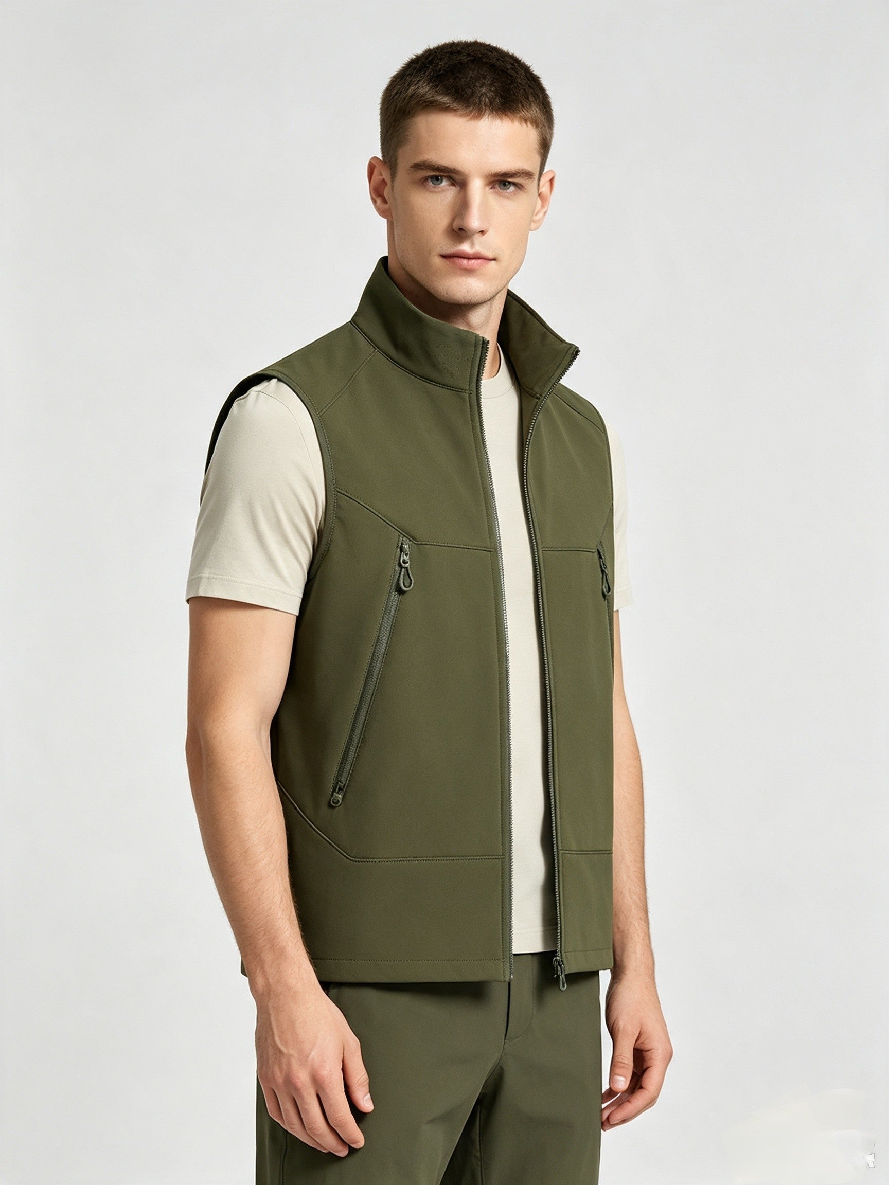 Couple Stand Collar Outdoor Vest Thin Fleece Lined Warm Sleeveless Waistcoat Wind Resistan