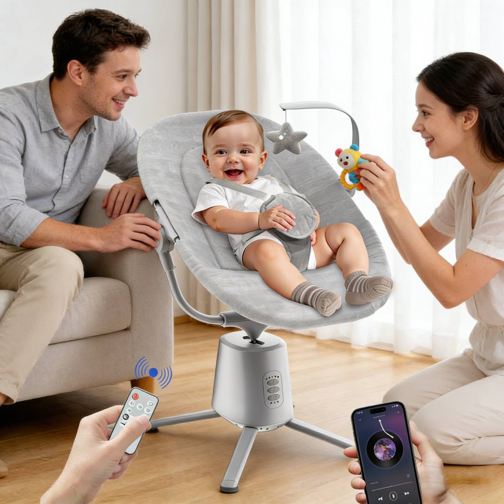 Baby Swing, Baby Swings pour bébés avec 3 modes et 5 vitesses BT Activé App & Télécommande