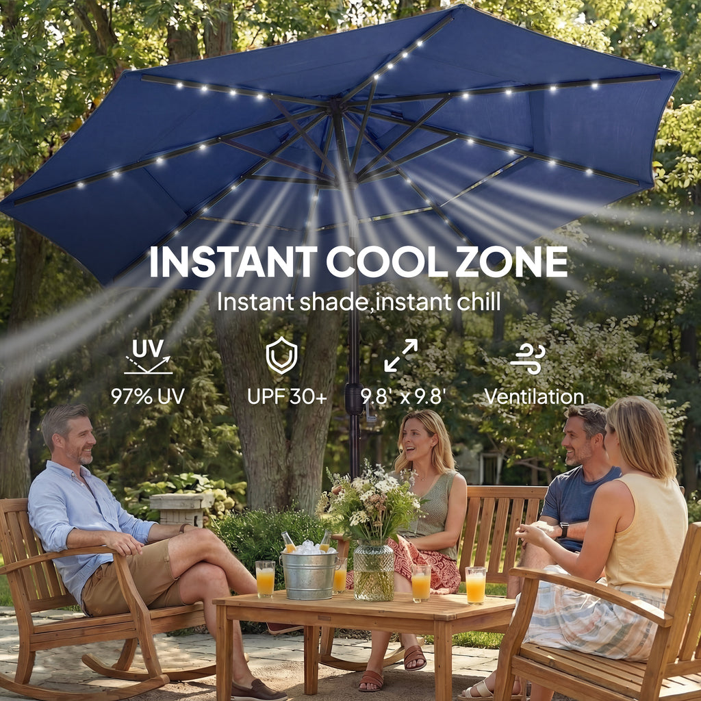 Parapluie extérieur Patio de 9,7 pieds avec lumières solaires LED