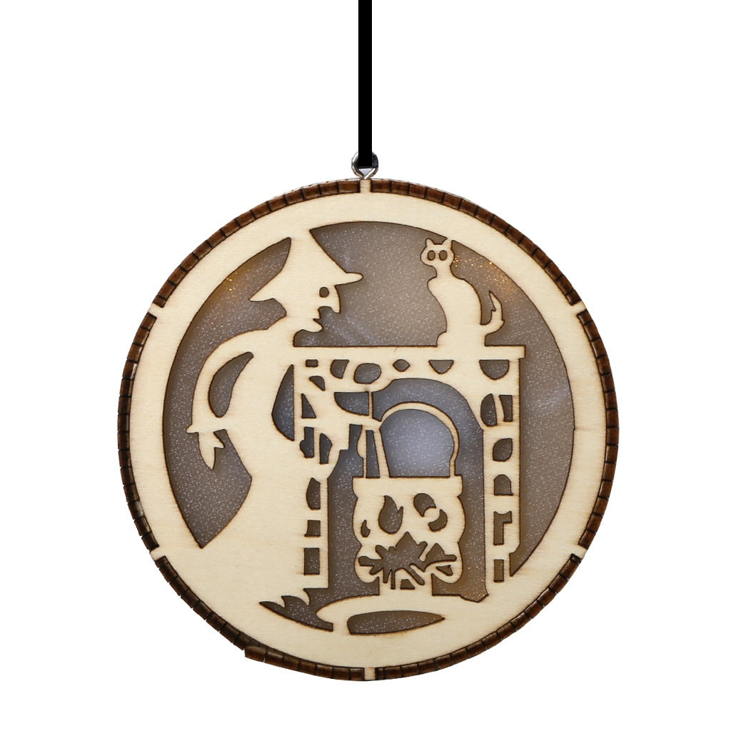 En bois Halloween ronde ordinateur Laser Hollow Witch Wizard citrouille Haunted House Chat noir