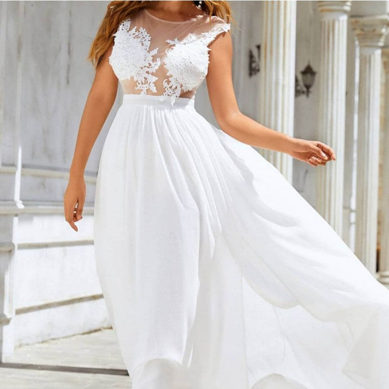 Mousseline Dentelle Trailing Mariage Grande robe à balançoire