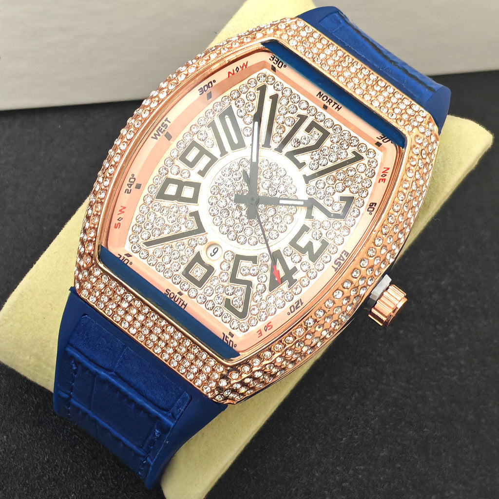 En forme de barrique Minimalist Wristwatch Bracelet en cuir Diamond Accents Quartz Montre