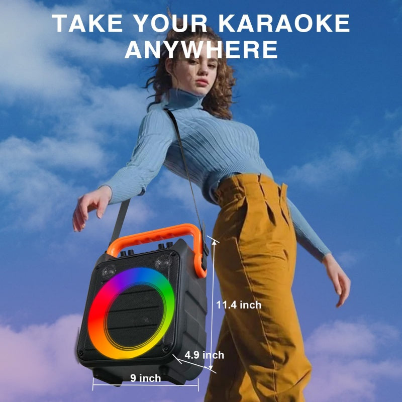 Machine à karaoké avec 2 microphones sans fil et lumières couleur RGB