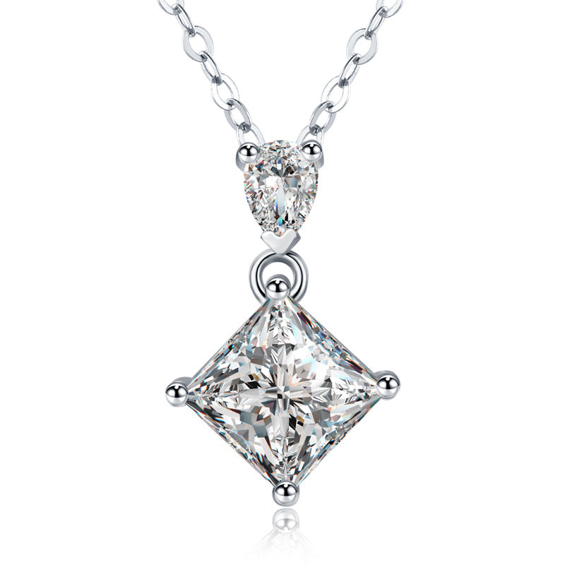 S925 Collier en argent sterling princesse et poire coupé en deux tons