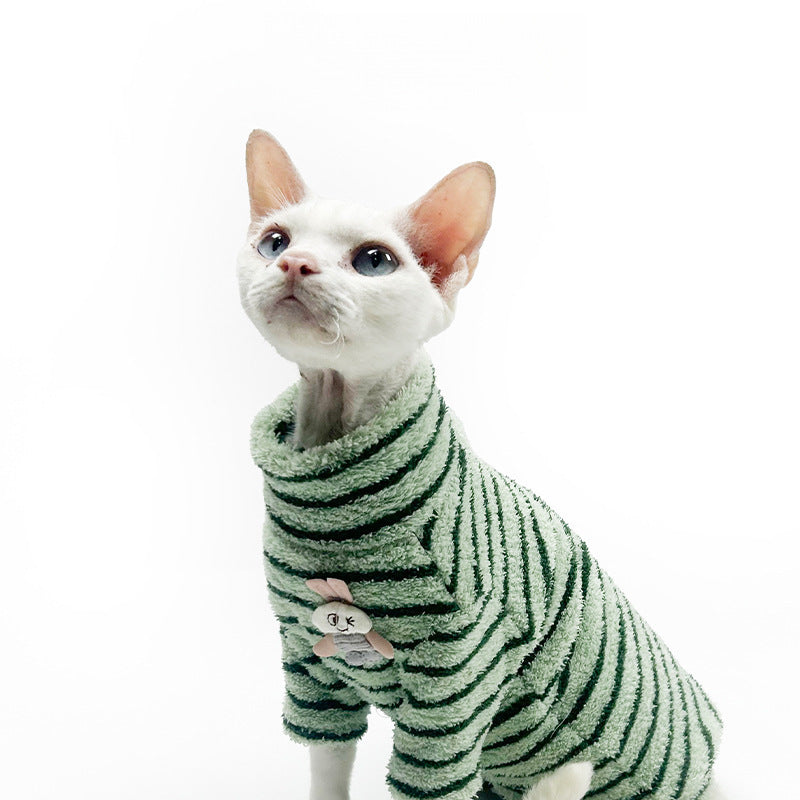 Sphynx Chat chaud Fleece rayé col tortue Chandail pour chats sans cheveux Kittens Devon Rex