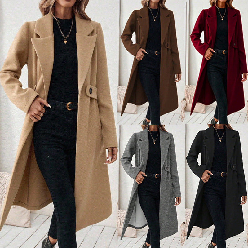 Manteau en laine de couleur unie pour femmes avec un motif Lapel et double-bras