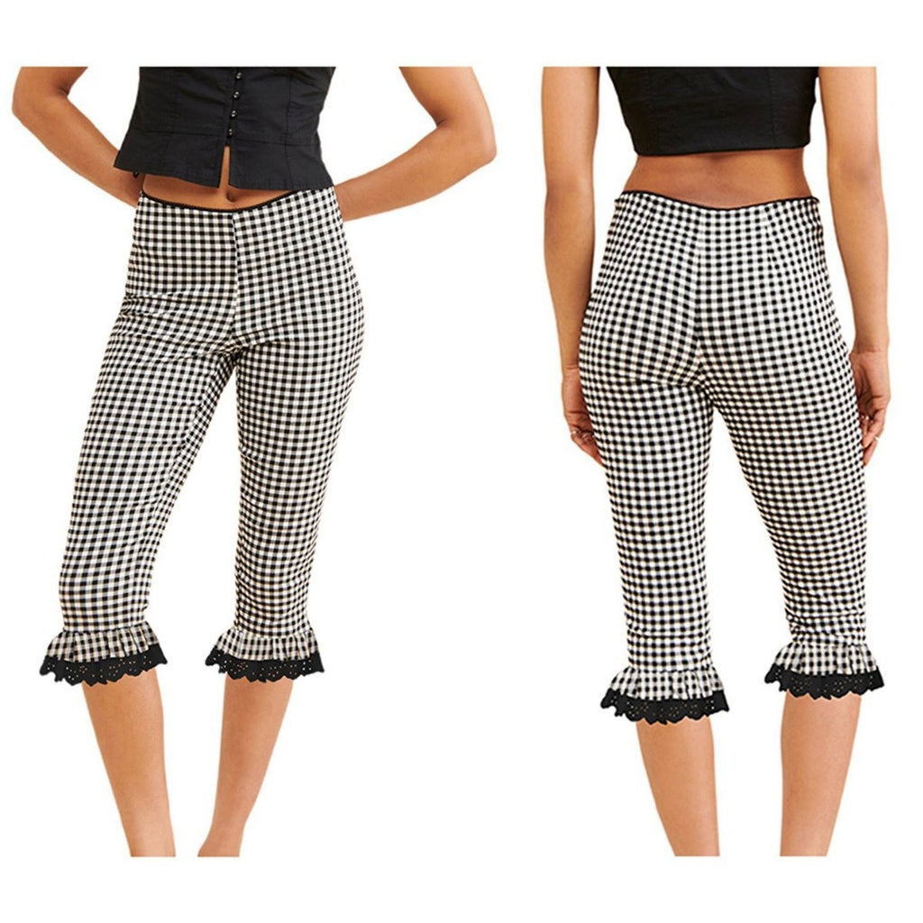 Pantalons Capri pour femmes avec un hem en dentelle plissée