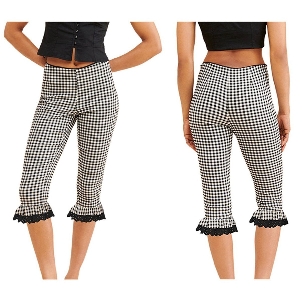 Pantalons Capri pour femmes avec un hem en dentelle plissée
