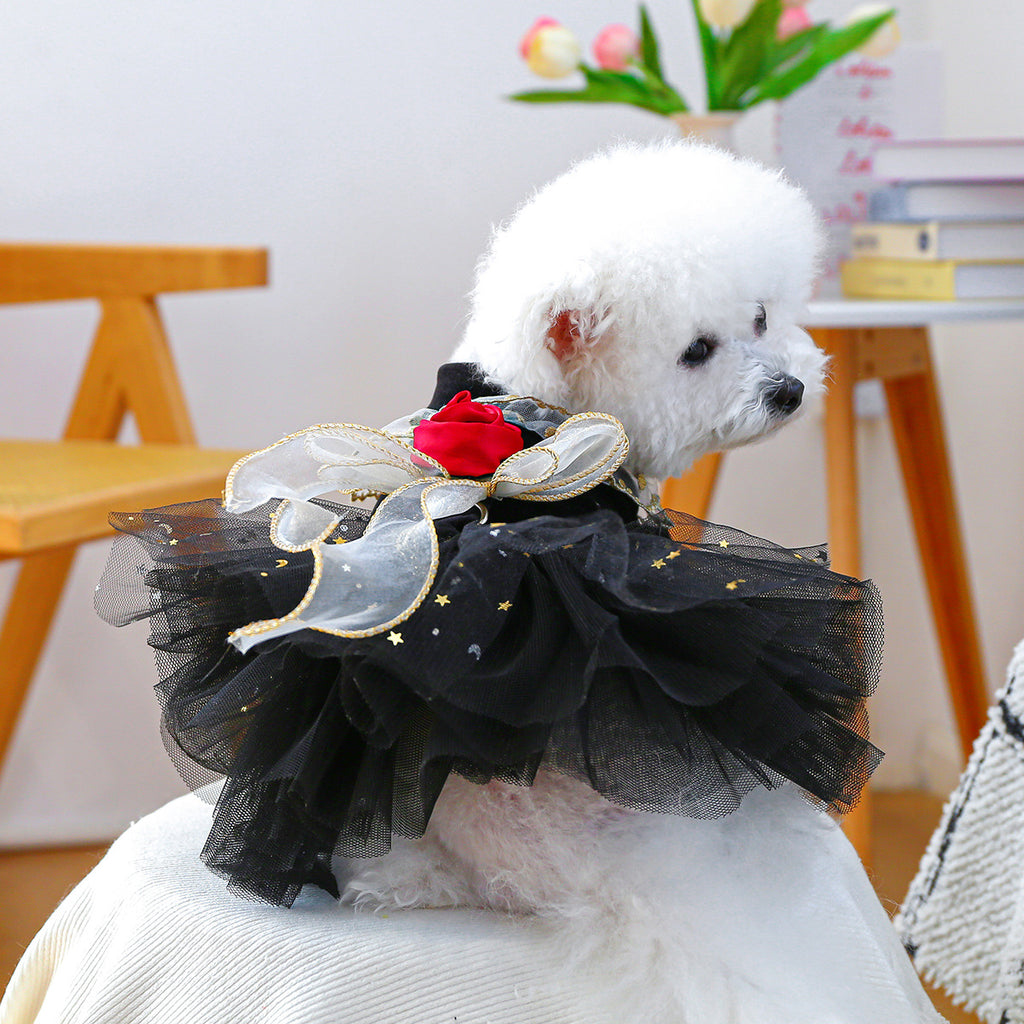 Robe de rose de velours noir pour chiot petit chien