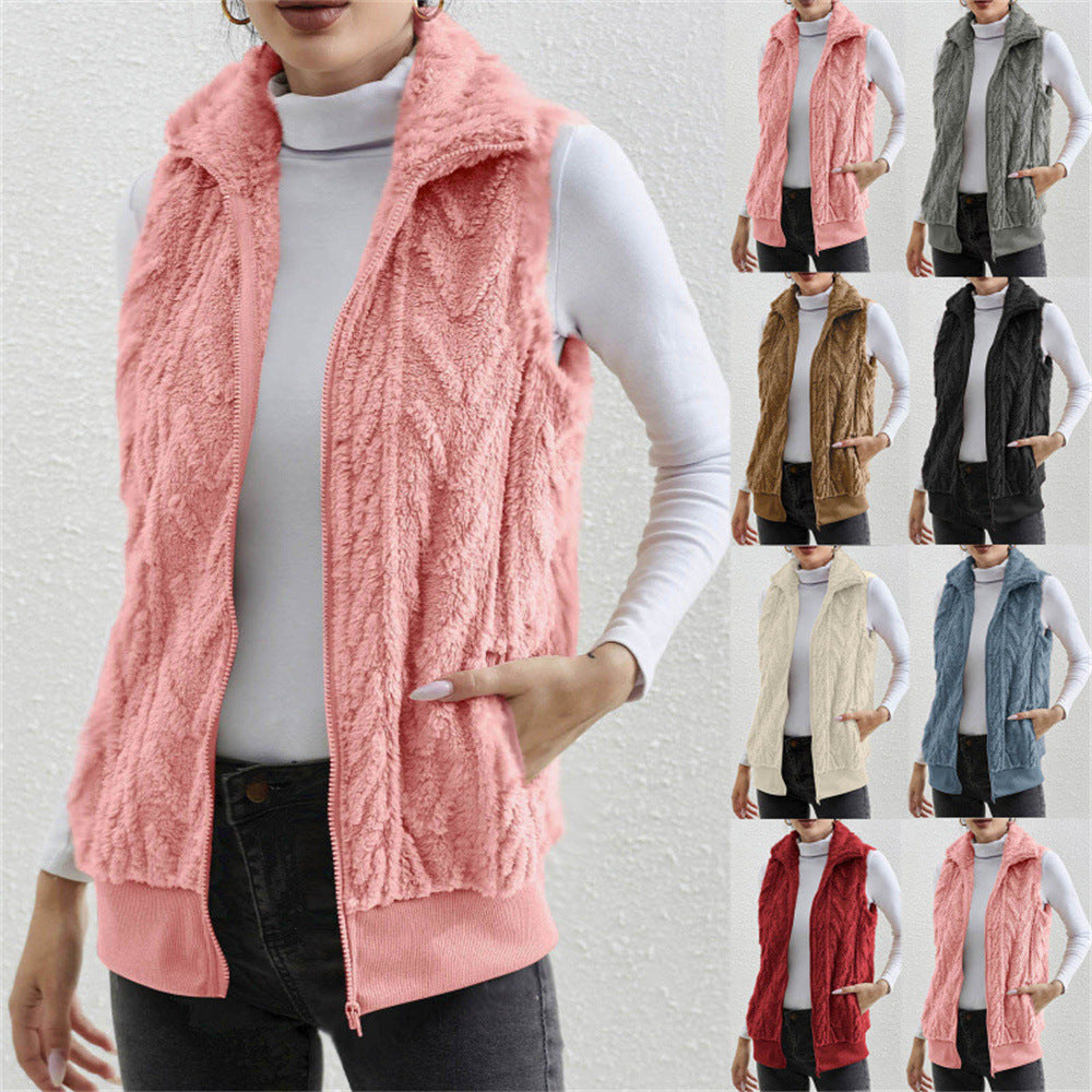Veste sans manches Jacquard épais pour femmes