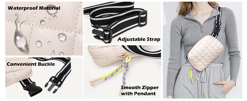 Viva Terry Women's Quilted Waist Pack Small Puffy Sports Bag Bracelet réglable idéal pour Ru