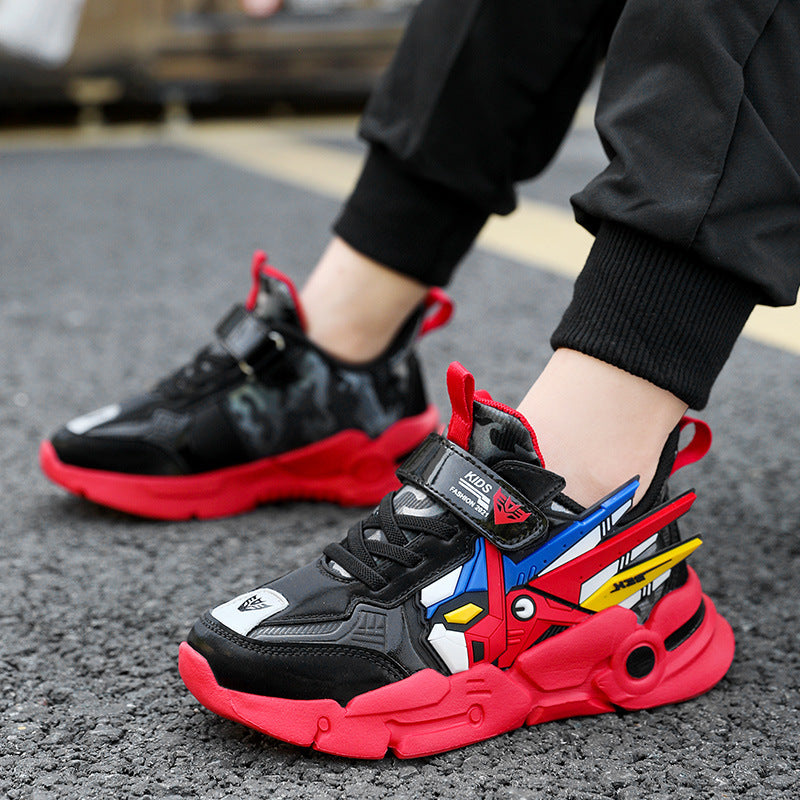 Confortable Surface en cuir Moyen et grand Chaussures de course pour enfants Casual Velcro Sneake