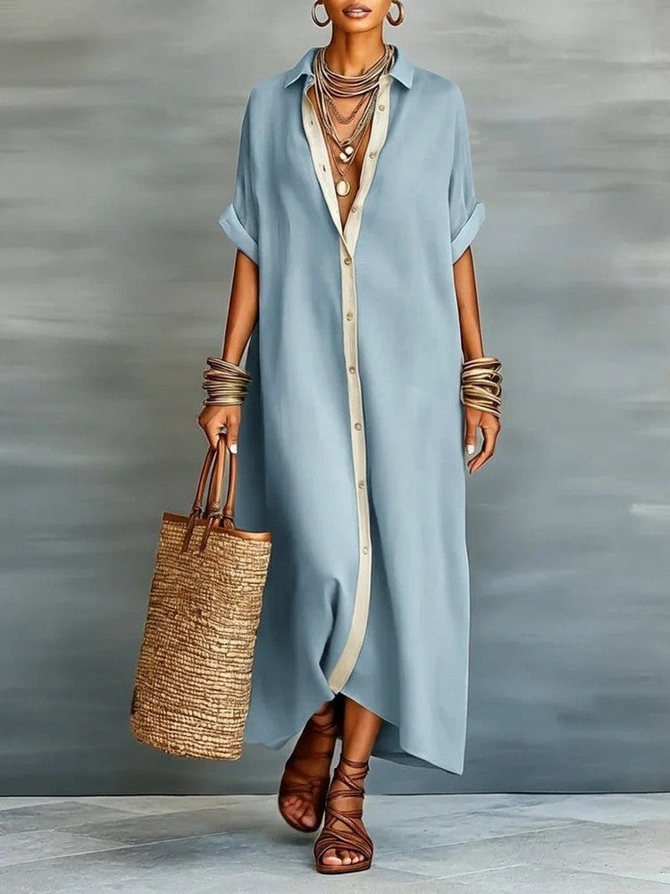 Robe de plage décontractée pour femmes manches courtes Bouton vers le bas Maxi