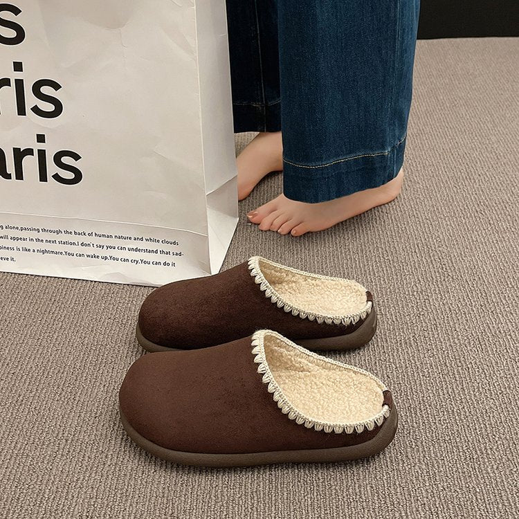 Accueil Retro Pantoufles Baotou Simple Dentelle Épaisseur Fond Demi Dragging