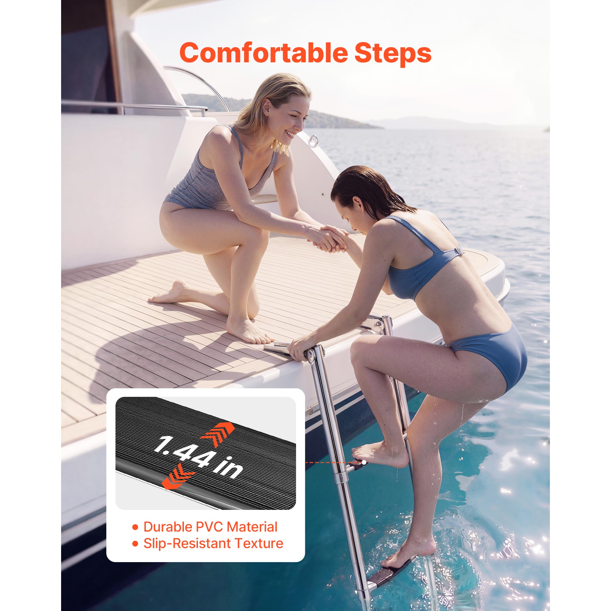 Échelle de bateau, 4 étapes, pliage télescopique en acier inoxydable Échelle de pont pour entrée arrière