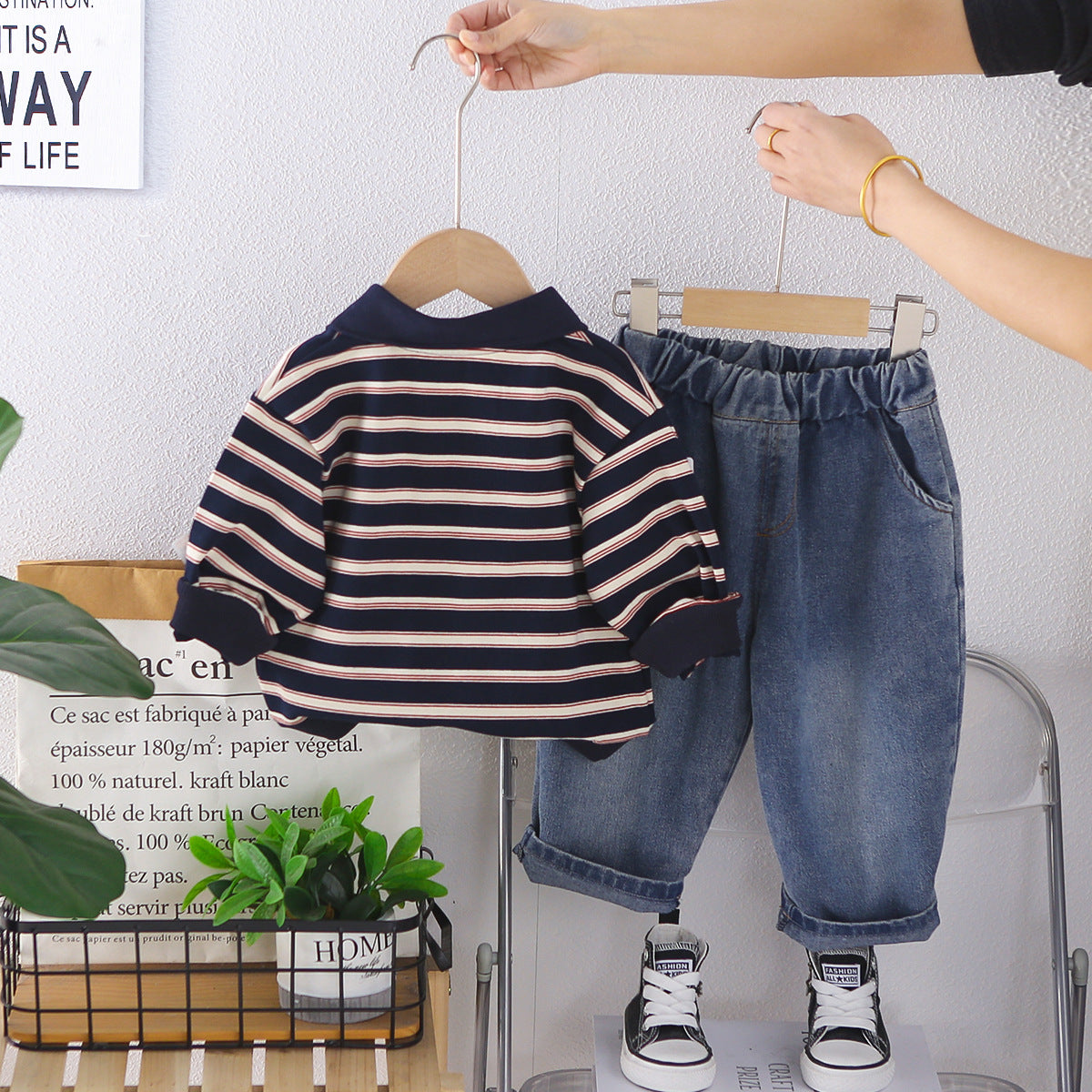 Ensemble de Polo Casual pour Enfants avec Collier Lapel 2 pièces