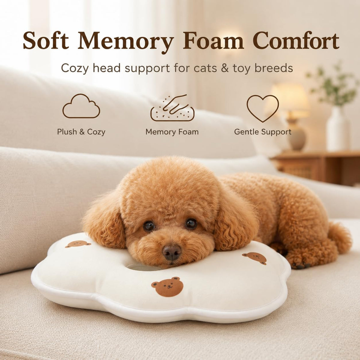 Oreiller pour petits chiens et chiots - Coussin ergonomique en forme d'ours