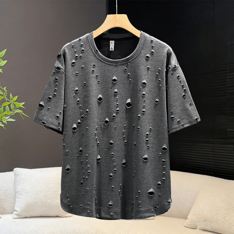T-shirt à col d'équipage de style Américain pour hommes Baggy avec détails et toile respirante