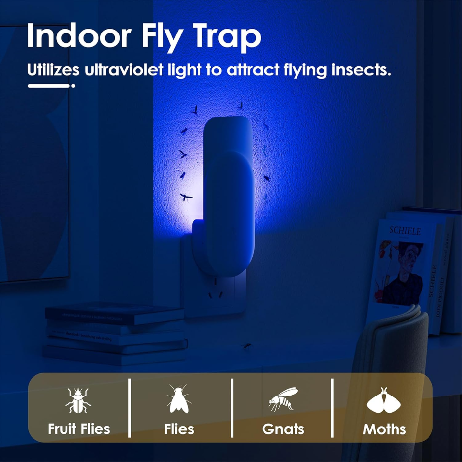 2-in-1 Indoor Plug-in Flying Insect Trap - Fruit Fly & Gnat Catcher with 6 Glue Cards - Yes