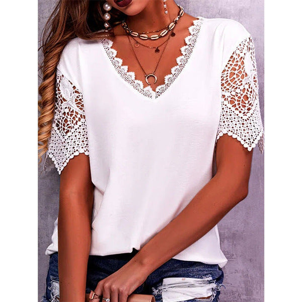 T-shirt populaire pour femme européenne et américaine avec la dentelle et la dentelle
