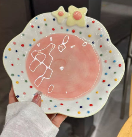 Plaque de petit déjeuner en céramique de relief peinte à la main