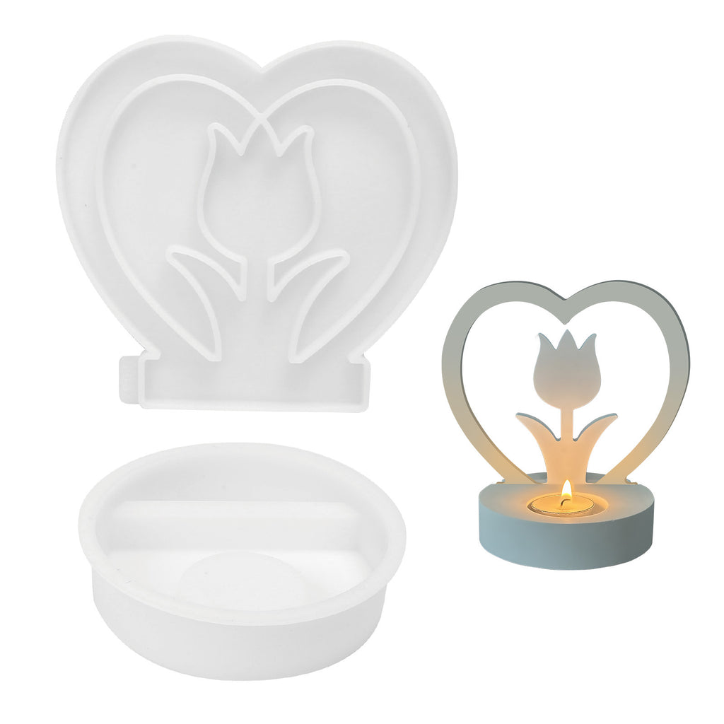 Porte-bougie en forme de coeur – ensemble de moules à 2 pièces avec conception de cœur de tulipe et moule de base pour fest